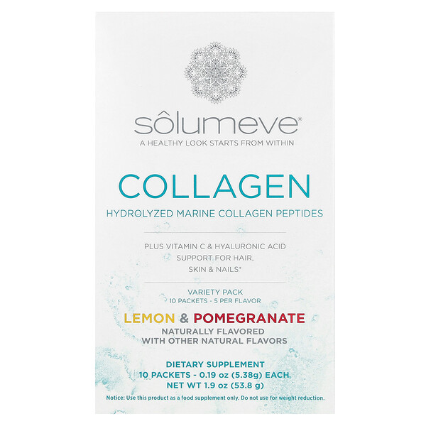 Collagen Peptides Plus Vitamin C & Hyaluronic Acid, лимон и гранат, 10 пакетиков по 0,19 унции (5,37 г) каждый Solumeve