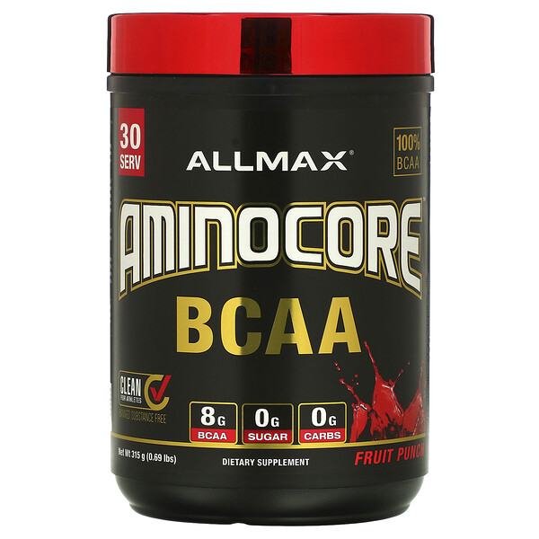 AMINOCORE BCAA, Фруктовый пунш, 0,69 фунта (315 г) ALLMAX