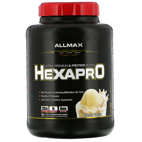 Hexapro, Смесь 6 белков ультра-премиум класса, французская ваниль, 5 фунтов (2,27 кг) ALLMAX Nutrition