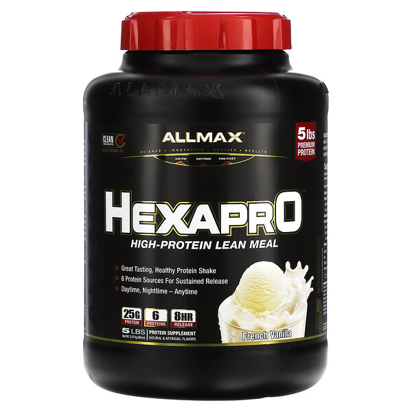 Hexapro, Постная еда с высоким содержанием белка, французская ваниль, 5 фунтов (2,27 кг) ALLMAX