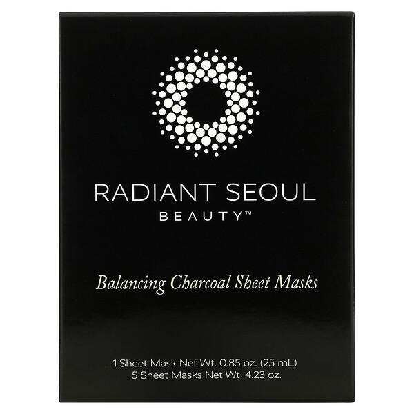 Balancing Charcoal Beauty Sheet Masks, 5 тканевых масок по 0,85 унции (25 мл) каждая Radiant Seoul