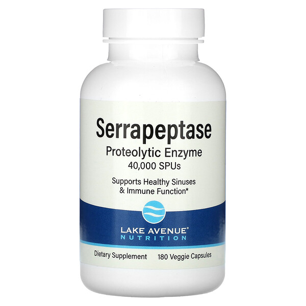 Serrapeptase, протеолитический фермент, 40 000 SPU, 180 растительных капсул Lake Avenue Nutrition