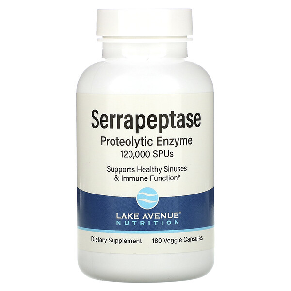 Серрапептаза, протеолитический фермент, 120 000 SPU, 180 растительных капсул Lake Avenue Nutrition