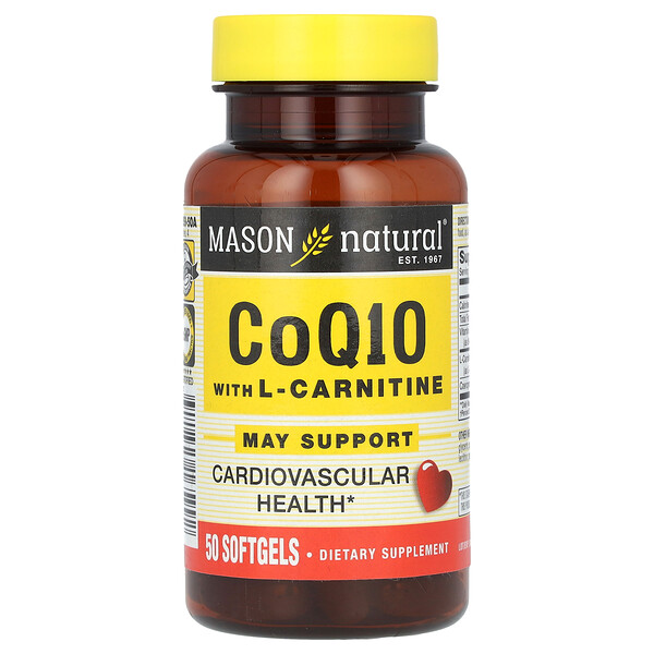 CoQ10 с L-карнитином, 50 гелевых капсул Mason Natural