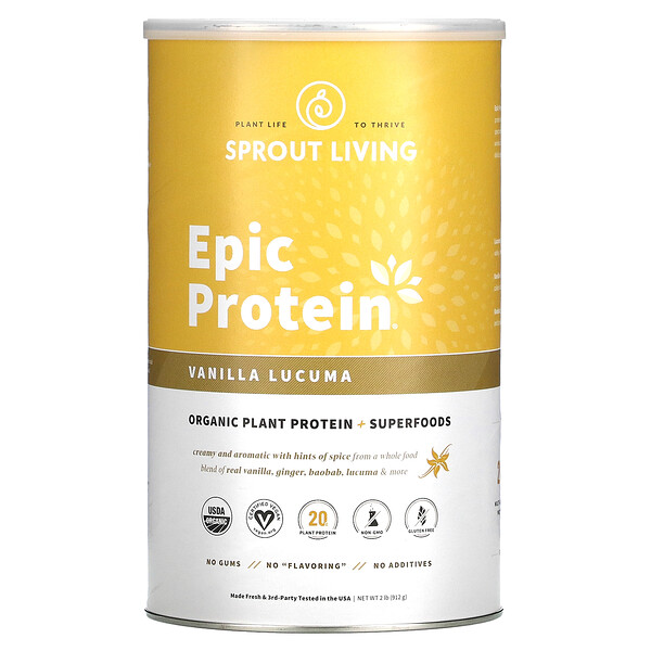 Epic Protein, Органический растительный белок + суперпродукты, ванильный лукума, 2 фунта (912 г) Sprout Living
