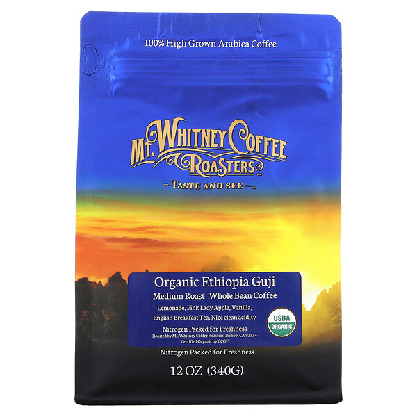 Organic Ethiopia Guji, Кофе из цельных зерен, средней обжарки, 12 унций (340 г) Mt. Whitney Coffee Roasters