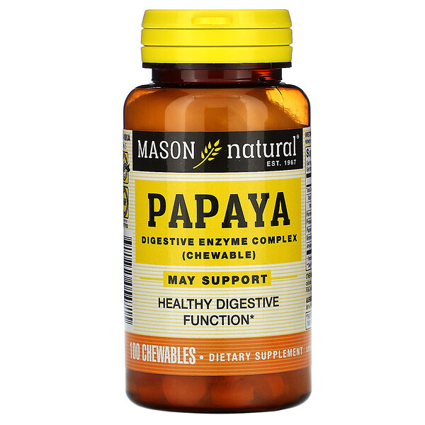 Papaya, Digestive Enzyme Complex, 100 Chewables (Жевательные таблетки) Mason Natural