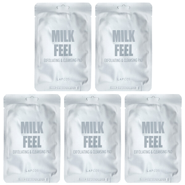 Milk Feel, Отшелушивающая и очищающая подушечка, 5 подушечек по 0,24 унции (7 г) каждая LAPCOS