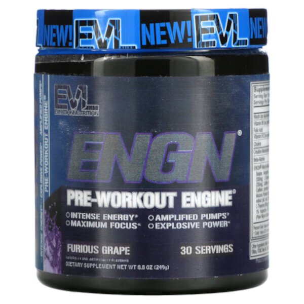 ENGN, Pre-Workout Engine, Furious Grape, 8,6 унции (243 г) EVLution Nutrition