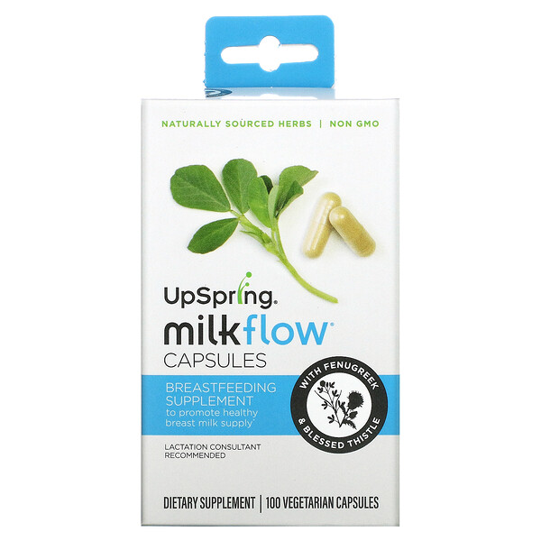 Milkflow, Пажитник + чертополох, 100 вегетарианских капсул UpSpring