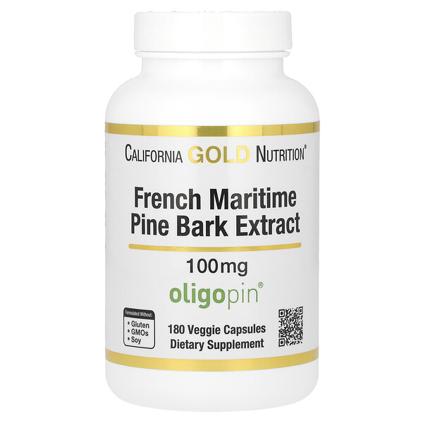 Экстракт Французской Морской Сосны, Oligopin, 100 мг, 180 растительных капсул - California Gold Nutrition California Gold Nutrition