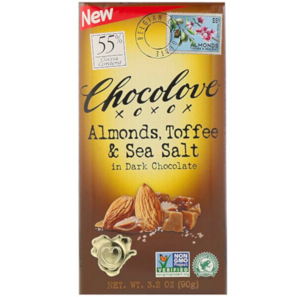 Миндаль, ириска и морская соль в темном шоколаде, 55% какао, 3,2 унции (90 г) Chocolove