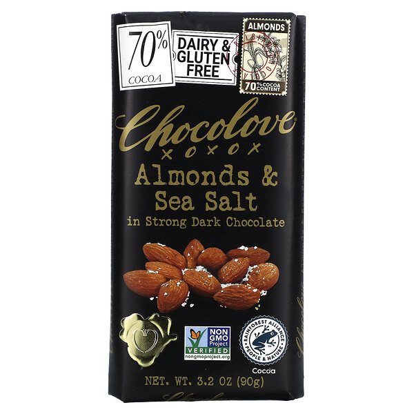Миндаль и морская соль в крепком темном шоколаде, 70% какао, 3,2 унции (90 г) Chocolove