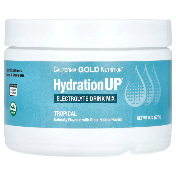 НАПИТКИ — HydrationUp — Тропические электролиты, 8 унций (227 г) California Gold Nutrition
