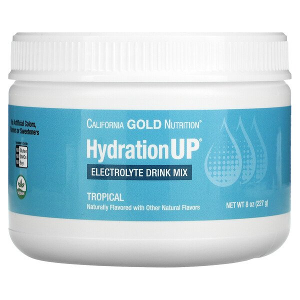 HydrationUP, Порошок для электролитного напитка, тропические фрукты, 8 унций (227 г) California Gold Nutrition
