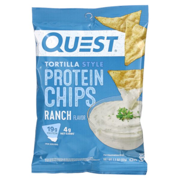 Протеиновые чипсы Tortilla Style, Ranch, 12 пакетов, 1,1 унции (32 г) Quest Nutrition
