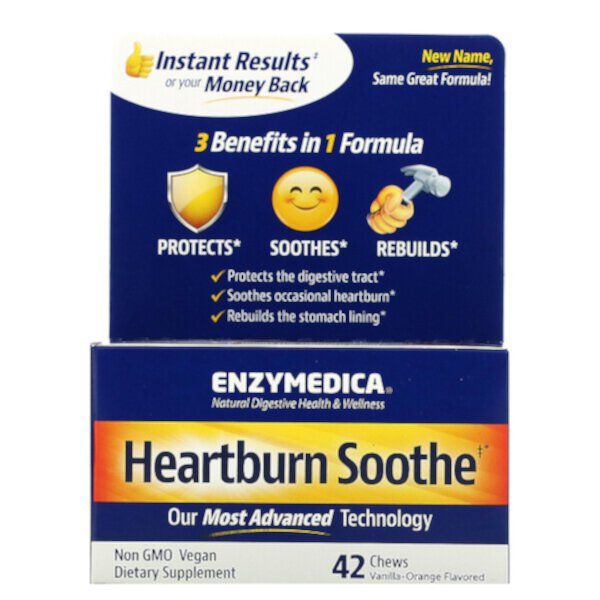 Heartburn Relief, Ваниль-апельсин, 42 жевательных таблетки Relief Enzymedica