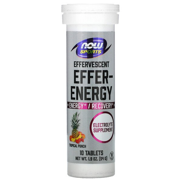 Sports, Effer-Energy, тропический пунш, 10 таблеток, 1,9 унции (54 г) NOW Foods
