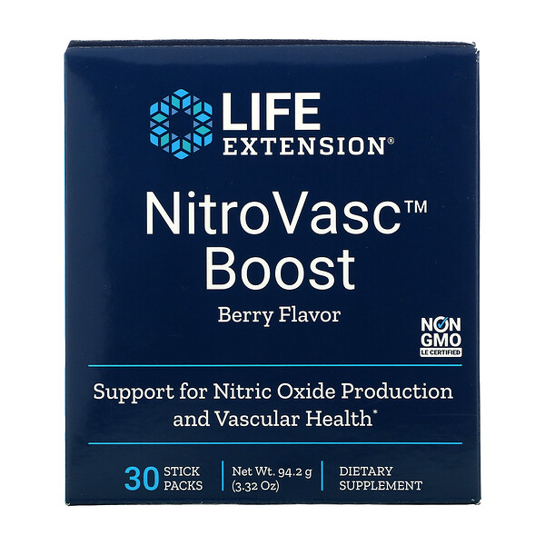 NitroVasc Boost, со вкусом ягод, 30 стиков в упаковке Life Extension