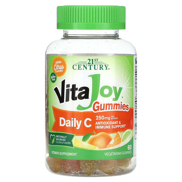 Жевательные конфеты VitaJoy Daily C, со вкусом цитрусовых, 125 мг, 60 вегетарианских жевательных конфет 21st Century