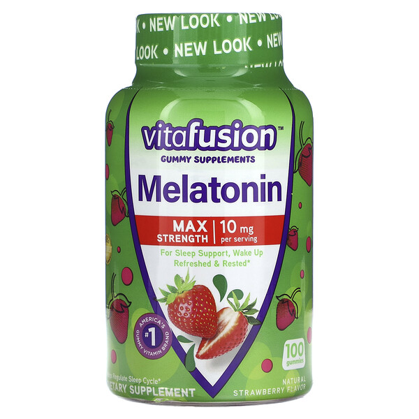 Мелатонин Максимальной Силы, Натуральная Клубника - 5 мг - 100 Жевательных Конфет - vitafusion Vitafusion