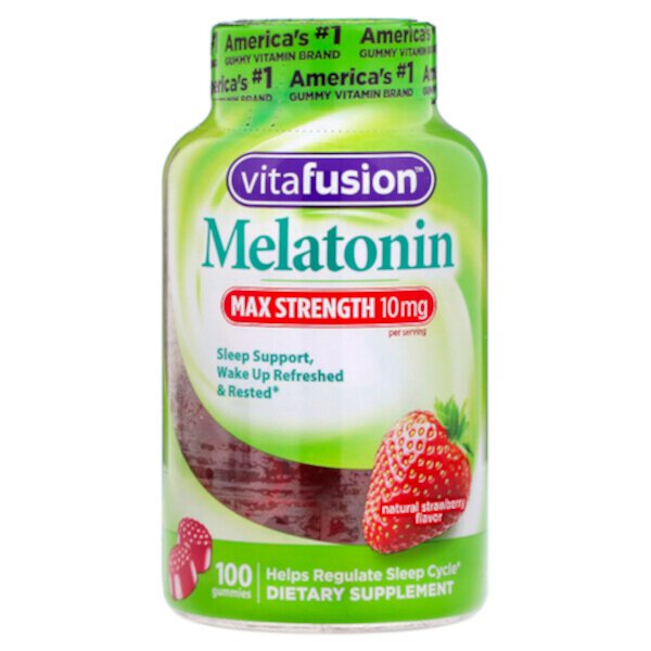 Мелатонин Max Strength, натуральный клубничный вкус, 5 мг, 100 жевательных таблеток Vitafusion