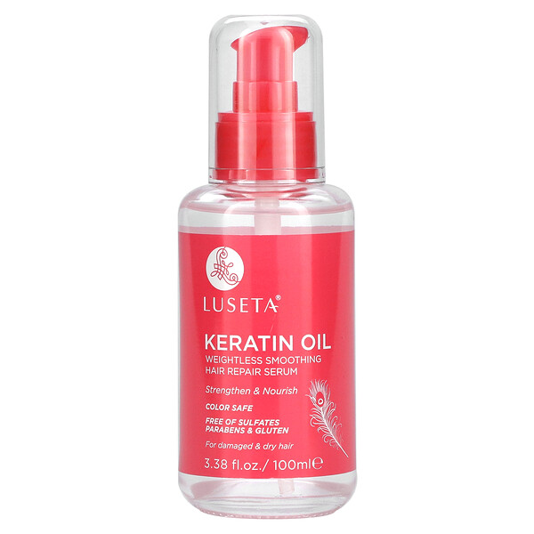 Keratin Oil, Невесомая разглаживающая восстанавливающая сыворотка для волос, 3,38 ж. унц. (100 мл) Luseta Beauty