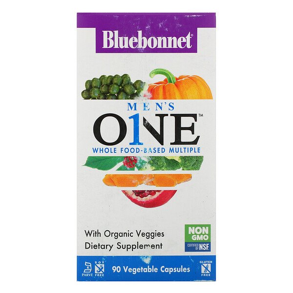 Men's ONE, Мультивитамин на основе цельных продуктов, 90 растительных капсул Bluebonnet Nutrition