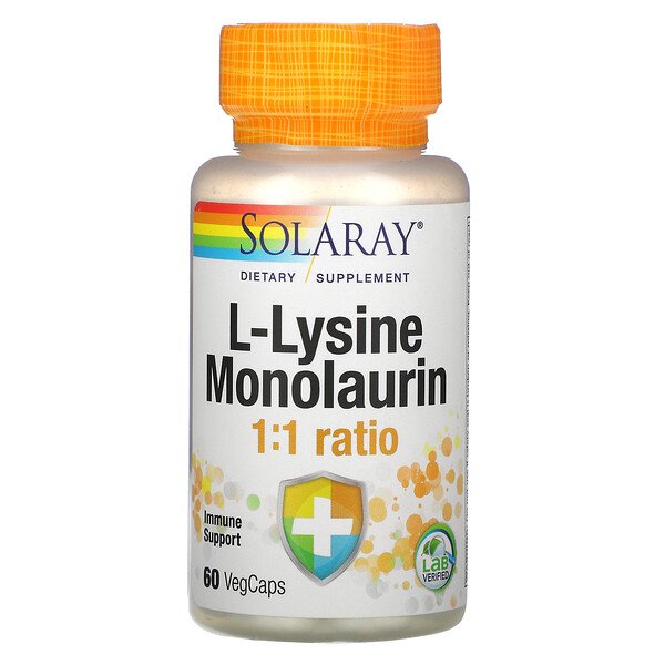 L-лизинмонолаурин, соотношение 1:1, 60 растительных капсул Solaray