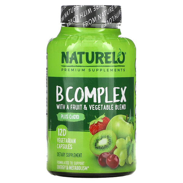 B Complex с добавкой фруктов и овощей, плюс CoQ10 - 120 вегетарианских капсул - NATURELO NATURELO