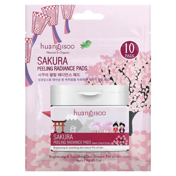 Sakura, Подушечки Peeling Radiance, 10 подушечек, 1,26 ж. унц. (36 г) HUANGJISOO