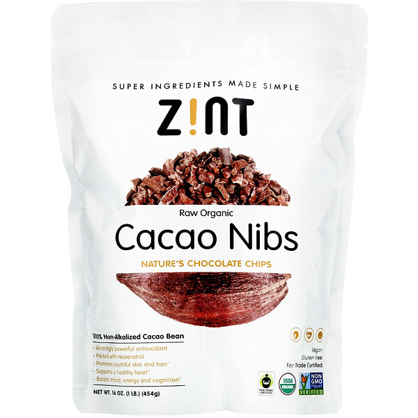 Сырые органические какао-крупки, 16 унций (454 г) Zint