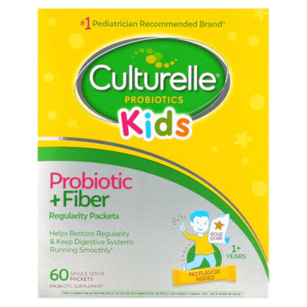 Kids, Пробиотик регулярности + клетчатка, от 1 года, без вкуса, 60 пакетиков на одну порцию Culturelle