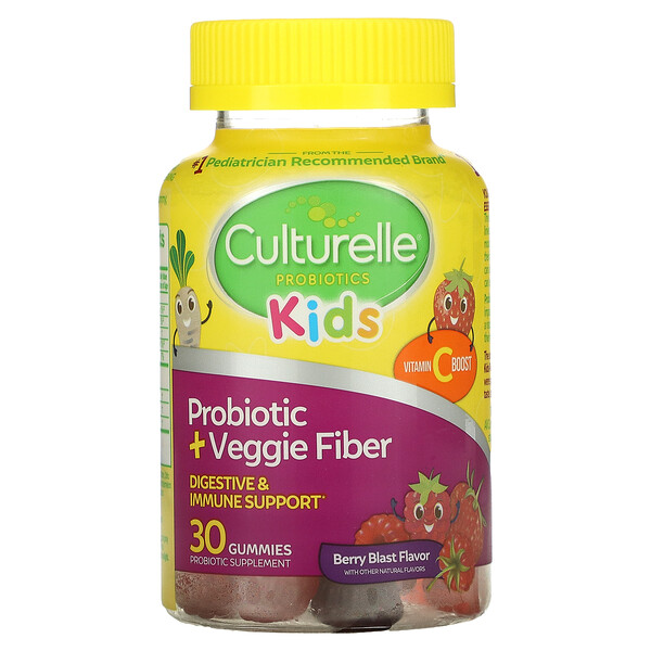 Kids, Жевательные конфеты с пробиотиками и вегетарианскими волокнами, ягодный взрыв, 30 жевательных конфет Culturelle