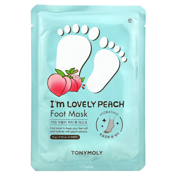 I'm Lovely Peach, Маска для ног, 2 листа, 0,56 унции (16 г) TONYMOLY