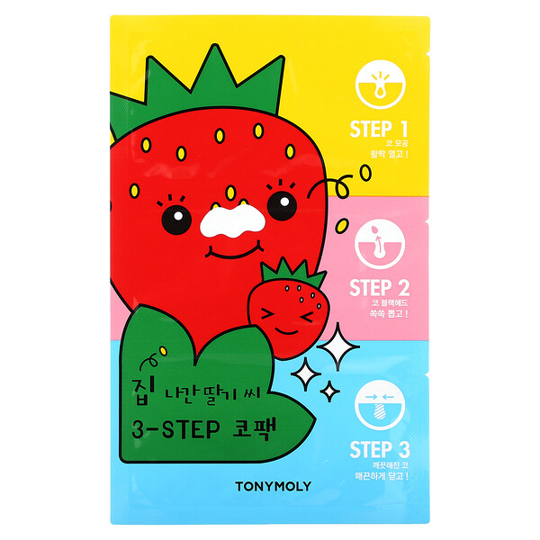 Runaway Strawberry Seeds, трехступенчатая маска для носа, 1 набор TONYMOLY