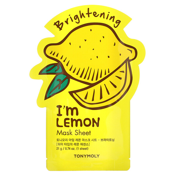 I'm Lemon, Осветляющая тканевая маска для красоты, 1 лист, 0,74 унции (21 г) TONYMOLY
