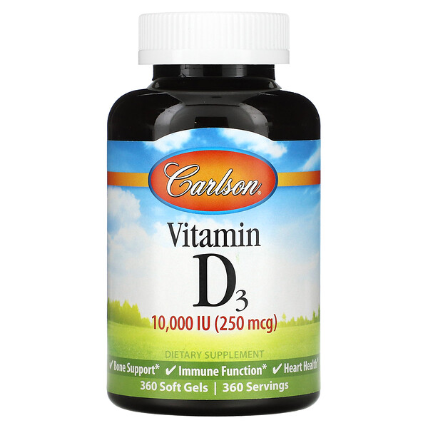 Витамин D3 - 250 мкг (10 000 ME) - 360 мягких капсул - Carlson Carlson