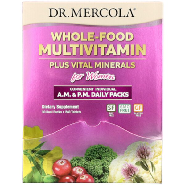 Whole-Food Multivitamin Plus Vital Minerals для женщин, A.M. & ВЕЧЕРА. Ежедневные наборы, 30 двойных наборов Dr. Mercola