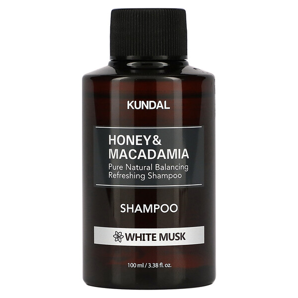 Honey & Macadamia, шампунь, белый мускус, 3,38 жидких унции (100 мл) Kundal