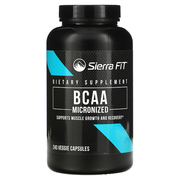 Микронизированные BCAA, аминокислоты с разветвленной цепью, 500 мг, 240 растительных капсул Sierra Fit