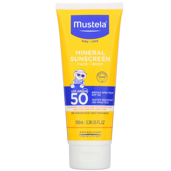 Baby, Минеральный солнцезащитный крем для лица и тела, SPF 50, 3,38 жидких унций (100 мл) Mustela