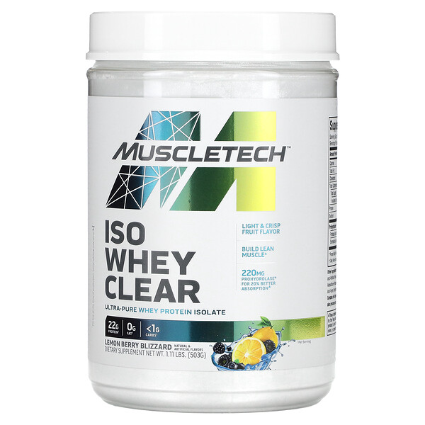 ISO Whey Clear, ультрачистый изолят протеина, Lemon Berry Blizzard, 1,10 фунта (503 г) Muscletech