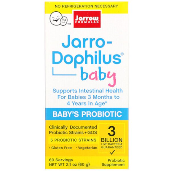 Jarro-Dophilus Baby, Пробиотик для детей от 3 месяцев до 4 лет, 3 миллиарда живых бактерий, 2,1 унции (60 г) Jarrow Formulas