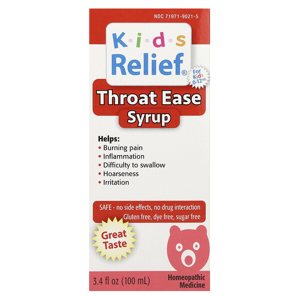 Kid's Relief®, Throat Ease Syrup, 0-12 Yrs, 3.4 fl oz (Жидкие унции) (100 ml) Homeolab USA