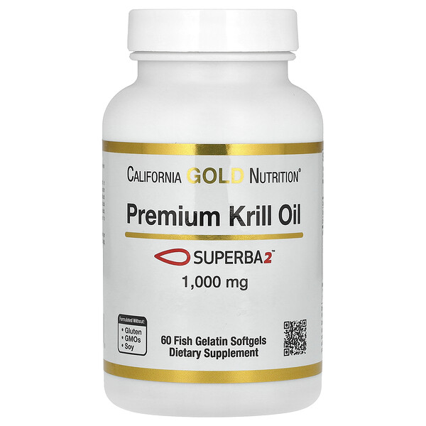 SUPERBA2 Масло криля премиум-класса, омега-3, 1000 мг, 60 мягких таблеток California Gold Nutrition