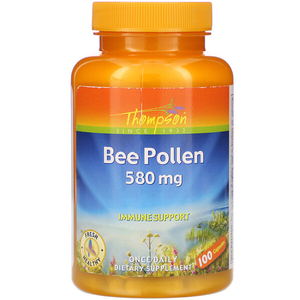 Пчелиная пыльца, 580 мг, 100 капсул Thompson
