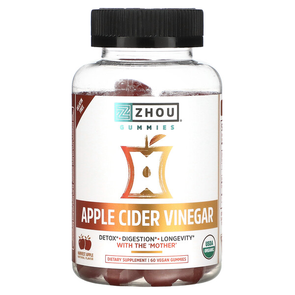 Apple Cider Vinegar, Harvest Apple, 60 веганских жевательных конфет Zhou