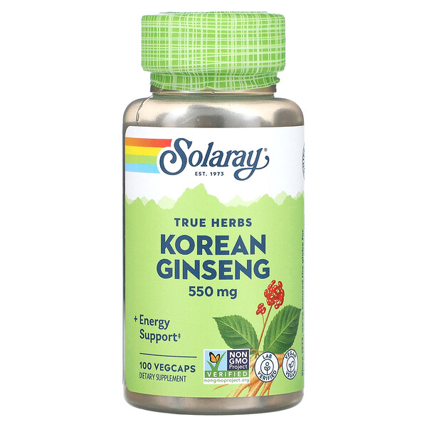 Корейский женьшень, 550 мг, 100 растительных капсул Solaray