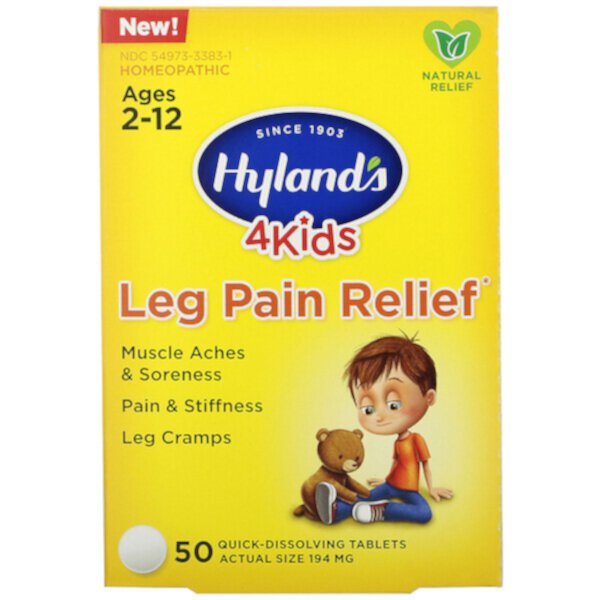 4 Kids, Средство от боли в ногах, для возраста 2–12 лет, 50 быстрорастворимых таблеток Hyland's